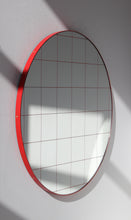 Orbis™ Red Grid Round Bespoke Contemporary Mirror with Modern Red Frame