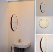 Orbis™ Red Grid Round Bespoke Contemporary Mirror with Modern Red Frame
