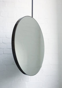 Orbis™ Ceiling Suspended Round Handcrafted Art Deco Mirror with Bronze Patina Brass Frame