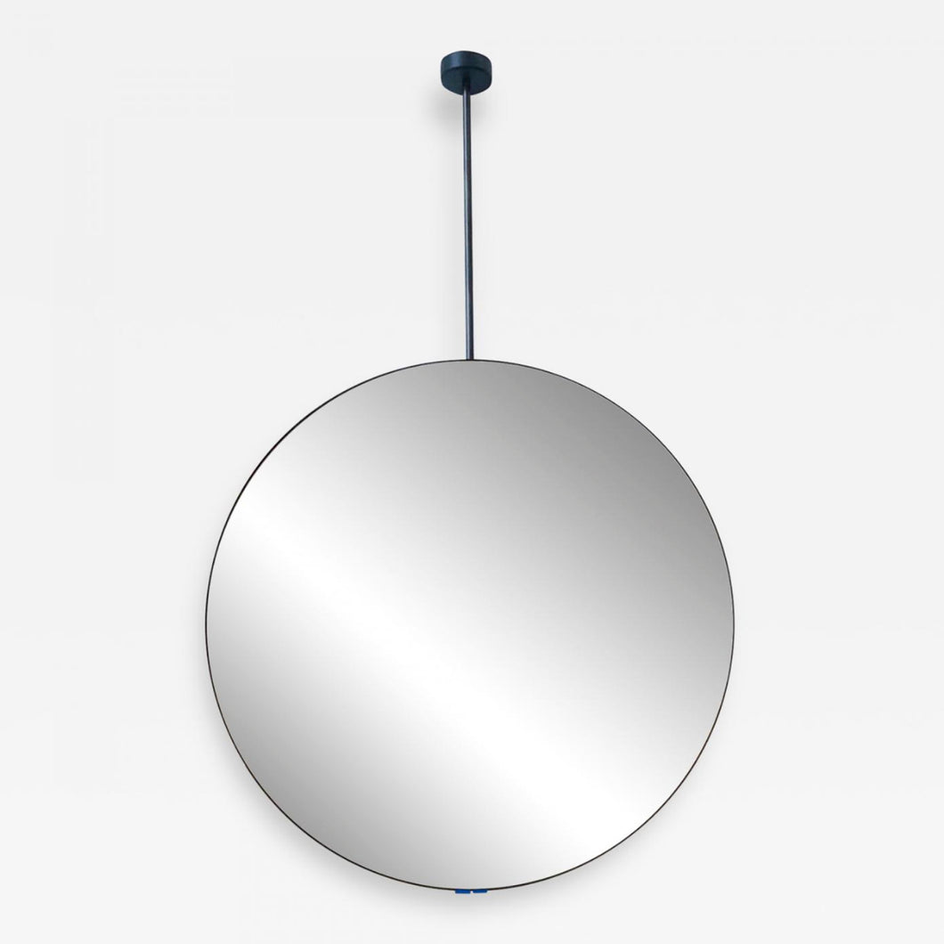 Orbis™ Suspended Round Mirror with Contemporary Blackened Stainless Steel Frame