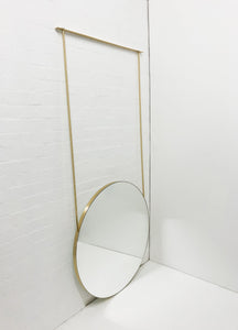 Orbis™ Suspended Round Mirror with Brushed Brass Frame and Two Rods