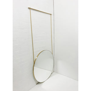 Orbis™ Art Deco Double-Sided Ceiling Suspended Round Mirror with Brass Frame, Two Rods