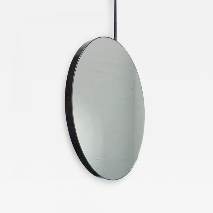 Orbis™ Ceiling Suspended Round Art Deco Mirror with Bronze Patina Brass Frame
