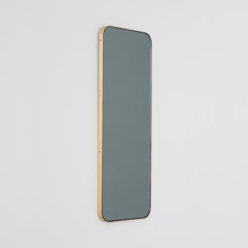 Quadris™ Rectangular Black Tinted Contemporary Mirror with a Brass Frame