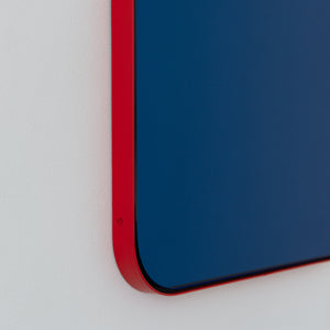Quadris™ Rectangular Blue Tinted Customisable Mirror with a Modern Red Frame