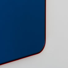 Quadris™ Rectangular Blue Tinted Customisable Mirror with a Modern Red Frame