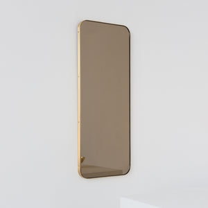 Quadris™ Rectangular Bronze Tinted Contemporary Mirror with a Brass Frame