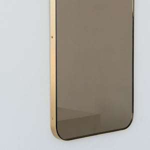 Quadris™ Rectangular Bronze Tinted Contemporary Mirror with a Brass Frame