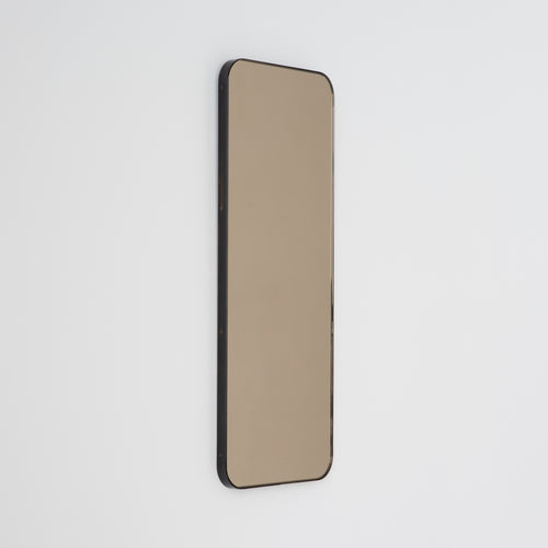 Quadris™ Rectangular Bronze Tinted Minimalist Mirror with a Bronze Patina Brass Frame