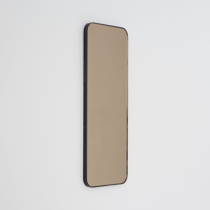 Quadris™ Rectangular Bronze Tinted Minimalist Mirror with a Bronze Patina Brass Frame