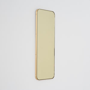 Quadris™ Rectangular Gold Tinted Contemporary Mirror with a Brass Frame