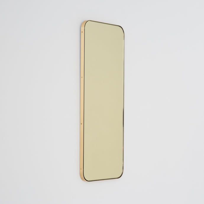 Quadris™ Rectangular Gold Tinted Contemporary Mirror with a Brass Frame