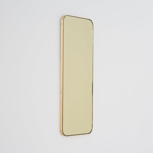 20% off Ready to ship - Quadris Rectangular Gold Tinted Contemporary Mirror with a Brass Frame