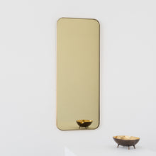 Quadris™ Rectangular Gold Tinted Contemporary Mirror with a Brass Frame