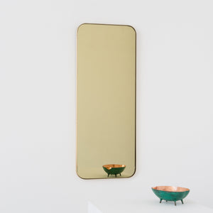 20% off Ready to ship - Quadris Rectangular Gold Tinted Contemporary Mirror with a Brass Frame