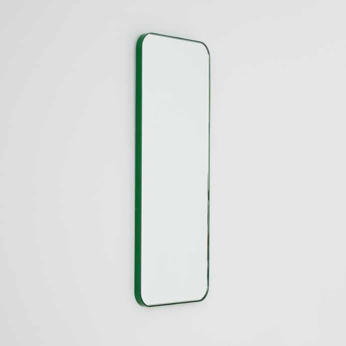 Quadris™ Rectangular Modern Customisable Mirror with a Green Frame