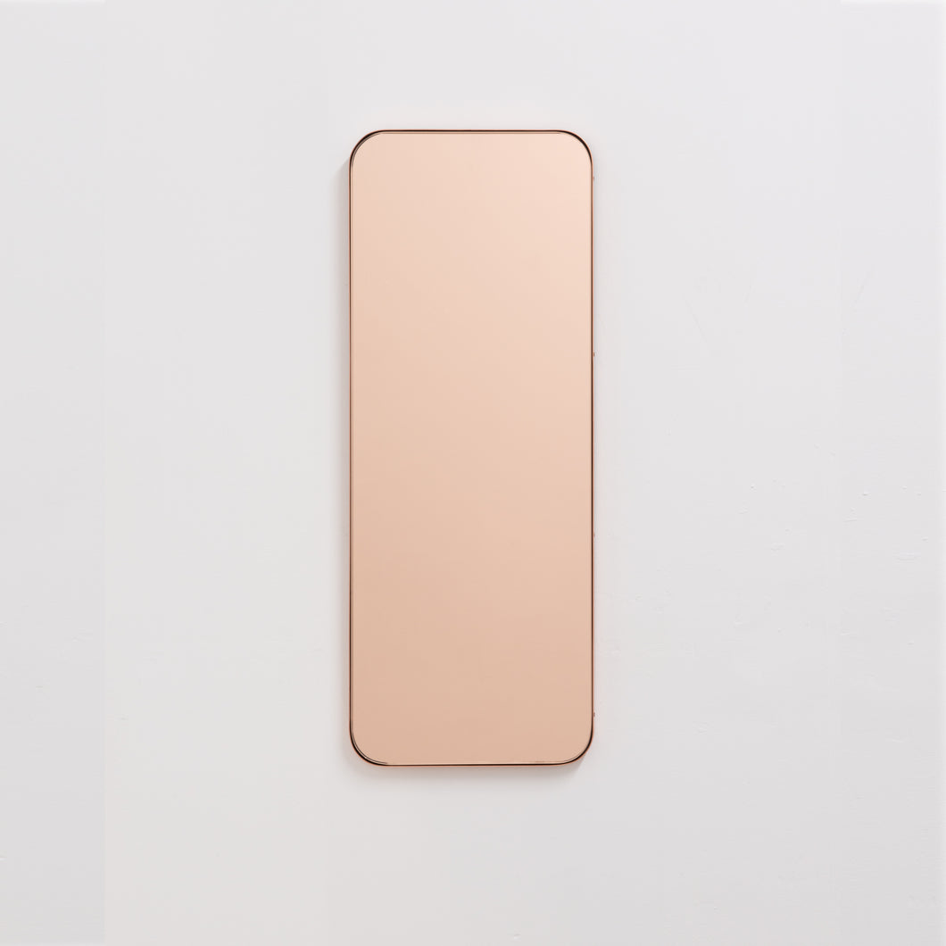 Quadris™ Rectangular Rose Gold Minimalist Mirror with a Copper Frame