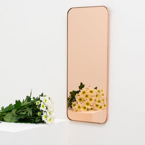 20% off Ready to Ship - Quadris Rectangular Rose Gold Minimalist Mirror with a Copper Frame
