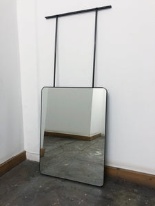 Bespoke Quadris Suspended Rectangular Mirror with Blackened Stainless Steel Frame and Two Rods (812 x 609 x 30)