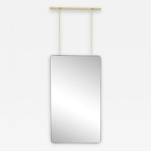 Modern Ceiling Hanging Suspended Rectangular Mirror with Brushed Brass Frame