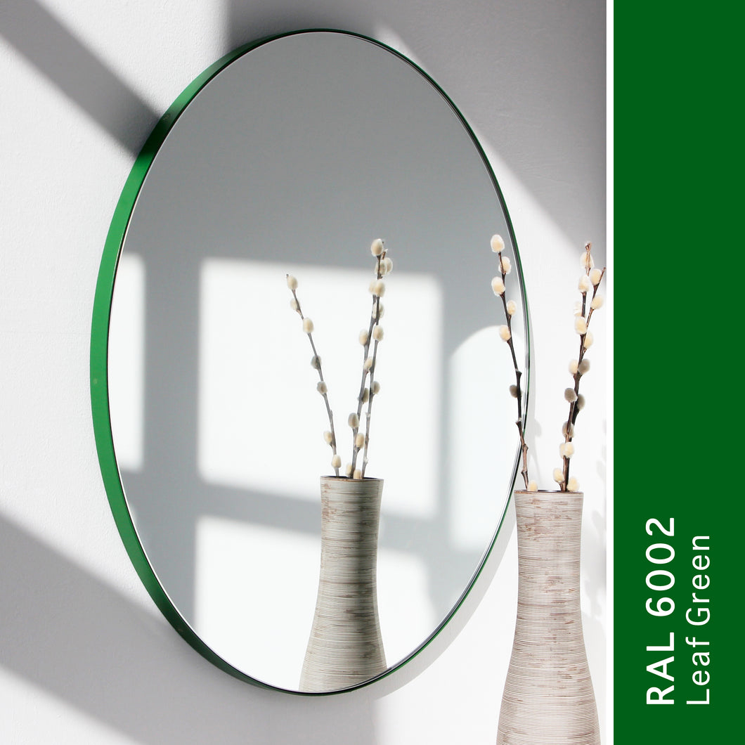Orbis™ Modern Round Mirror with Lively Green Frame