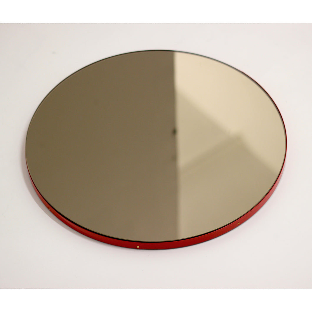Orbis™ Bronze Tinted Modern Round Mirror with a Red Frame
