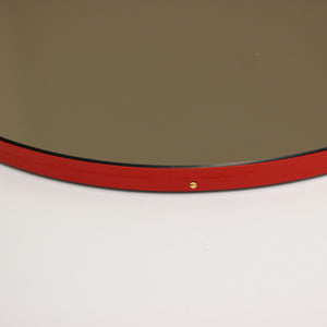 Orbis™ Bronze Tinted Modern Round Mirror with a Red Frame