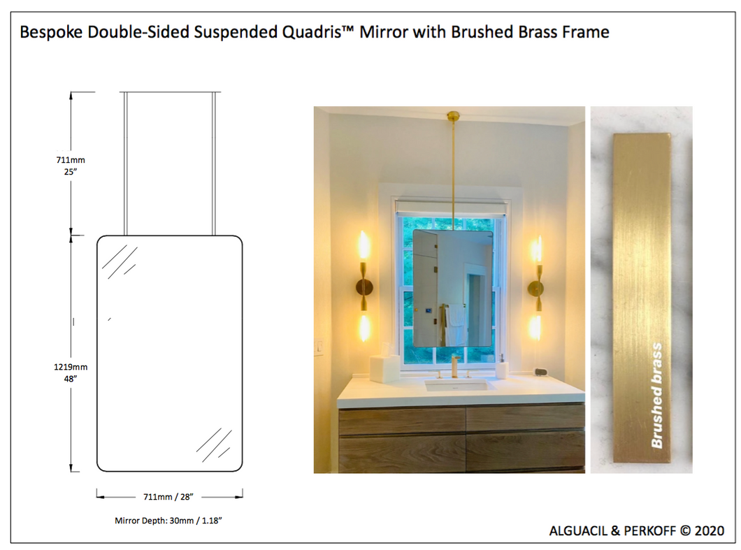 Bespoke Suspended Mirror with two rods - brushed brass finish