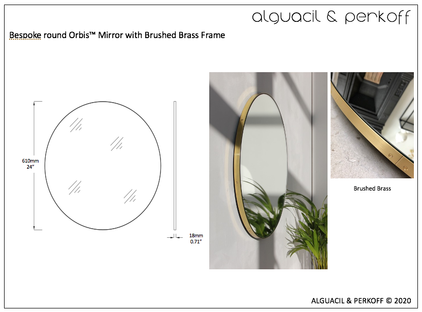 Bespoke Orbis™ round mirror with brushed brass frame - 24