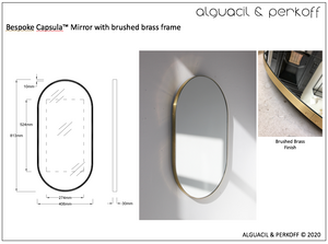 Bespoke Capsula™ mirror with brushed brass frame, front illumination and demister pad