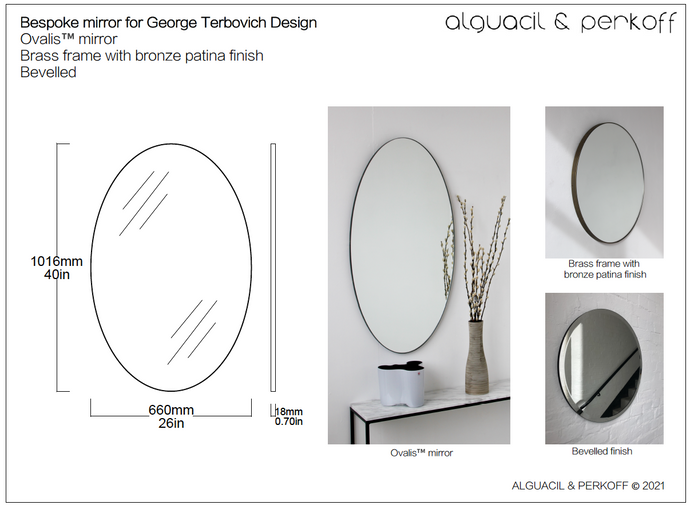Bespoke Ovalis™ Bevelled Mirror Brass Frame with Bronze Patina Finish 40