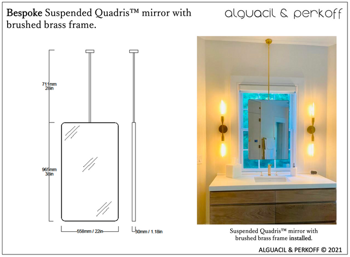 Bespoke Ceiling Suspended Quadris™ Mirror with an Elegant Brass Frame