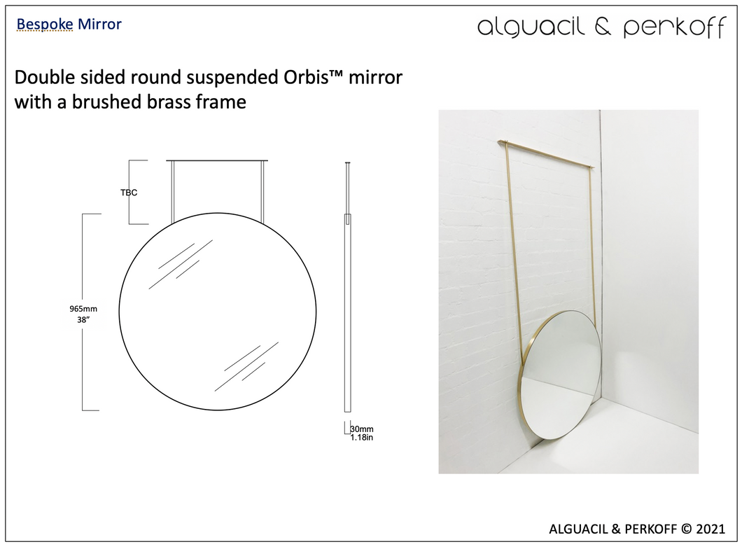 Bespoke Double-Sided Suspended Round Orbis™ Mirror with Brass Frame