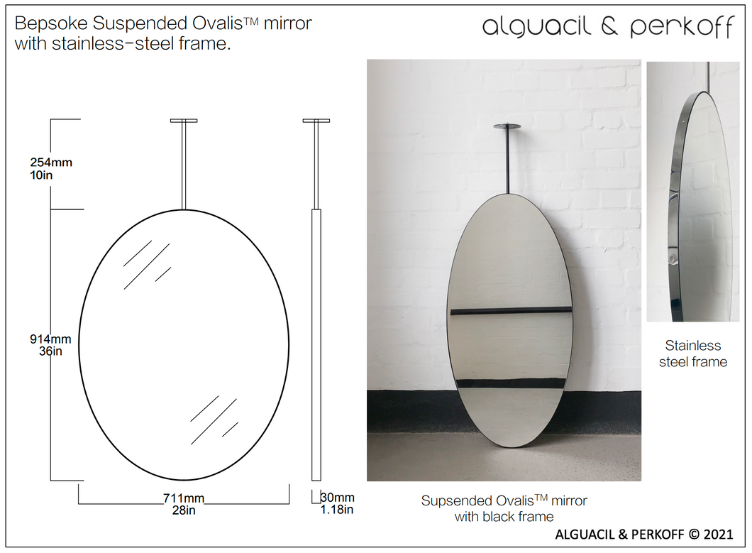 Bespoke Ovalis™ Suspended mirror with a Stainless Steel Frame - 36x28