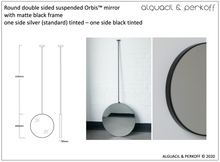 Bespoke double sided suspended round Orbis™ mirror with matte balck frame - 400mm Diam.