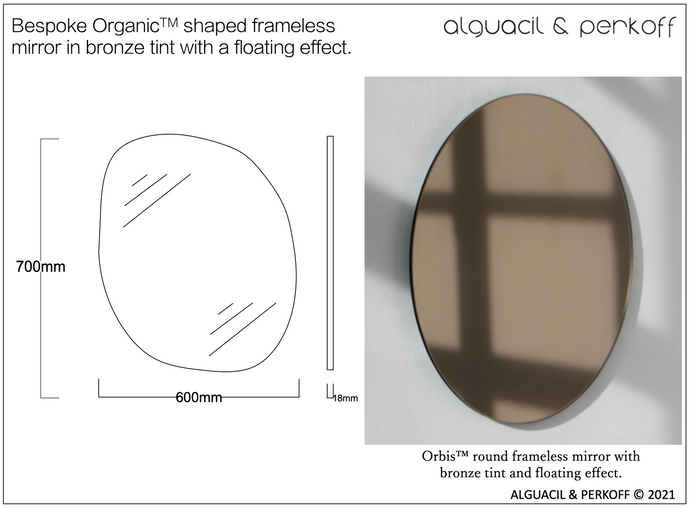Bespoke Organic™ shaped frameless mirror in bronze tint with a floating effect