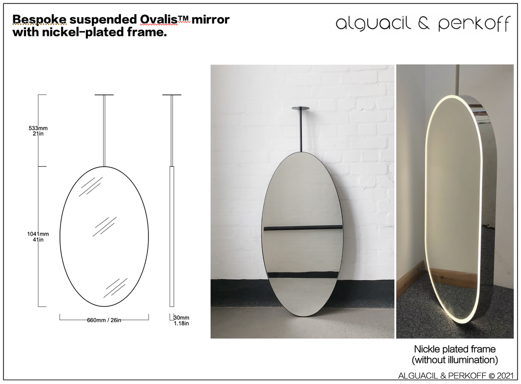 Bespoke Suspended Ovalis™ Mirror with Nickel Plated Frame - 41x26