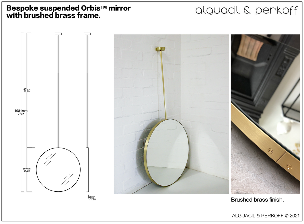 Bespoke Suspended Orbis™ Mirror with Brass Frame - 55cm