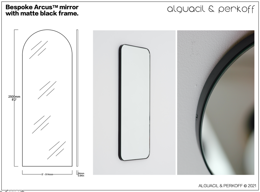 Bespoke Arcus™ Mirror with Matte Black Frame - 2500x914x24mm - Mirror 2
