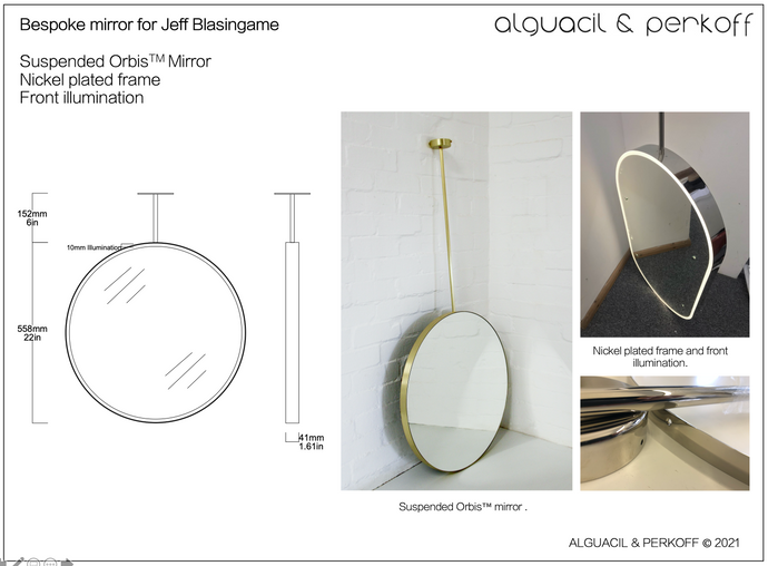 Bespoke Suspended Orbis™ Mirror Nickel Plated Frame Front Illumination 22
