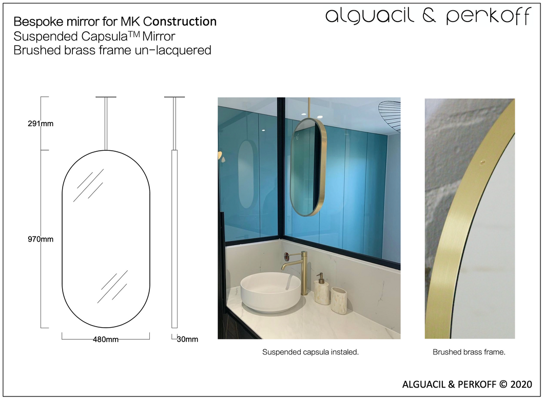 Bespoke Suspended Capsula™ Mirror Brushed Brass Frame 970x480mm