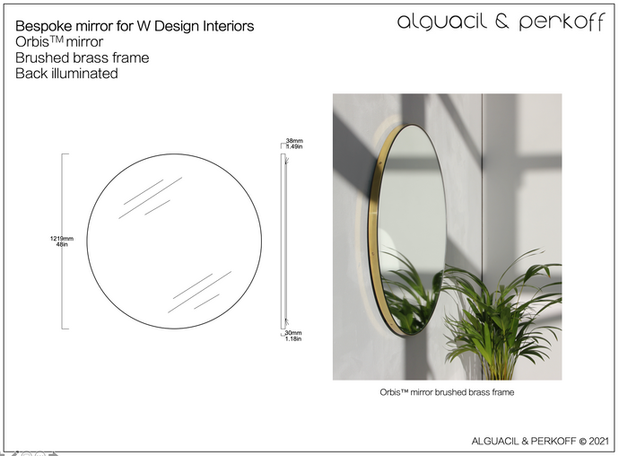 Bespoke Orbis™ Round Mirror Brushed Brass Frame Back Illumination 48
