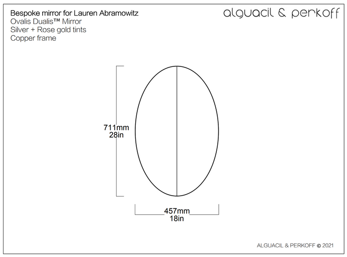 Bespoke Oval Dualis™ Mirror Silver and Rose Gold Tints Copper Frame