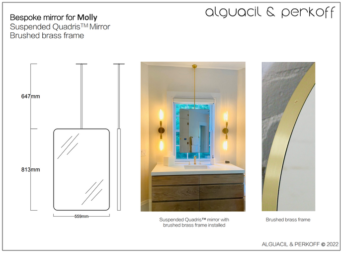 Bespoke Suspended Quadris™ Mirror Brushed Brass Frame 813x559mm