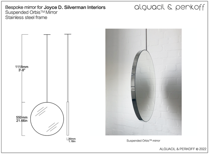 Bespoke Suspended Orbis™ Mirror Stainless Steel Frame 550mm Diam
