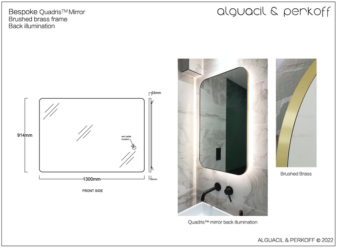 Bespoke Quadris™ Mirror Brushed Brass Frame 914x1300mm Back Illuminated