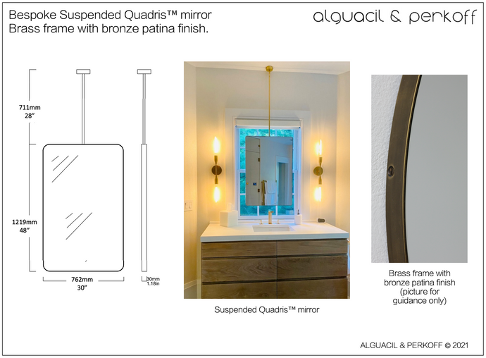 Bespoke Suspended Quadris™ Mirror Brass Frame Bronze Patina Finish 48x30