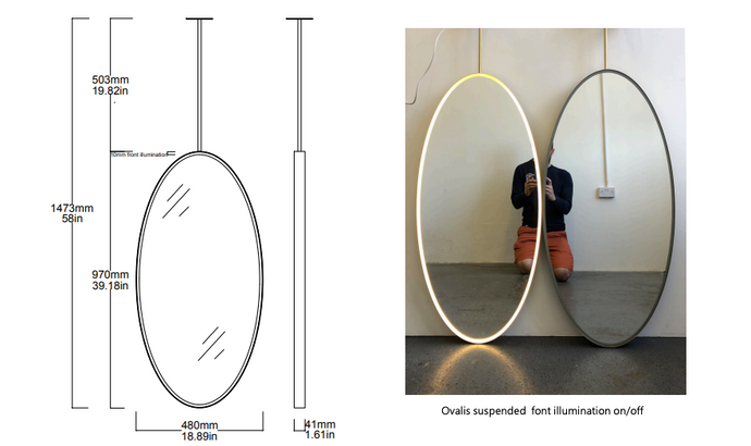Bespoke Suspended Ovalis™ Mirror Nickel Plated Frame Front Illumination (970 x 480 x 41mm)