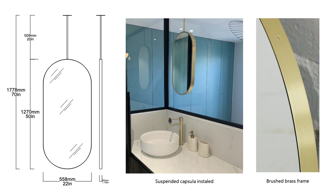 Bespoke Suspended Capsula™ Mirror Brushed Brass Frame (1270 x 558 x 30mm)