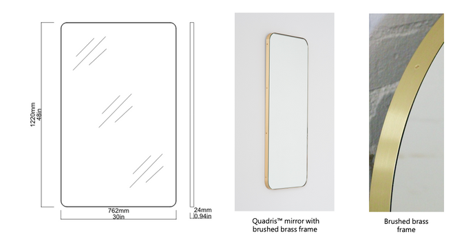 Set of 2 Bespoke Quadris™ Mirrors  Rounded Corners Brushed Brass Frame (1219 x 762 x 24mm)